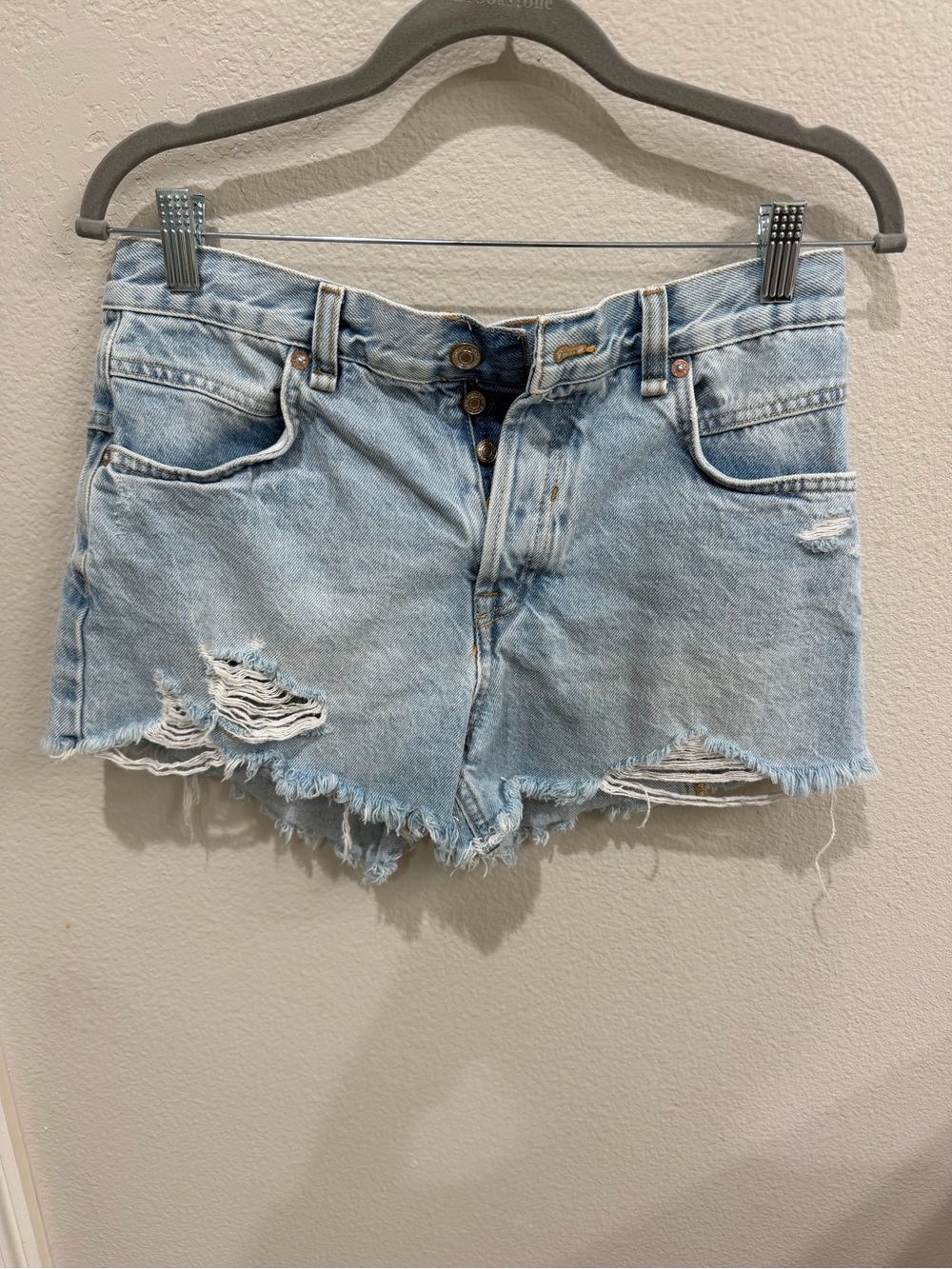 Free People Light Blue Distressed High-Rise Denim Shorts